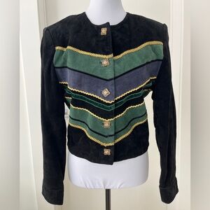 DINO'Z Vintage Suede Cropped Jacket Button Front Chevron Statement Maximalism